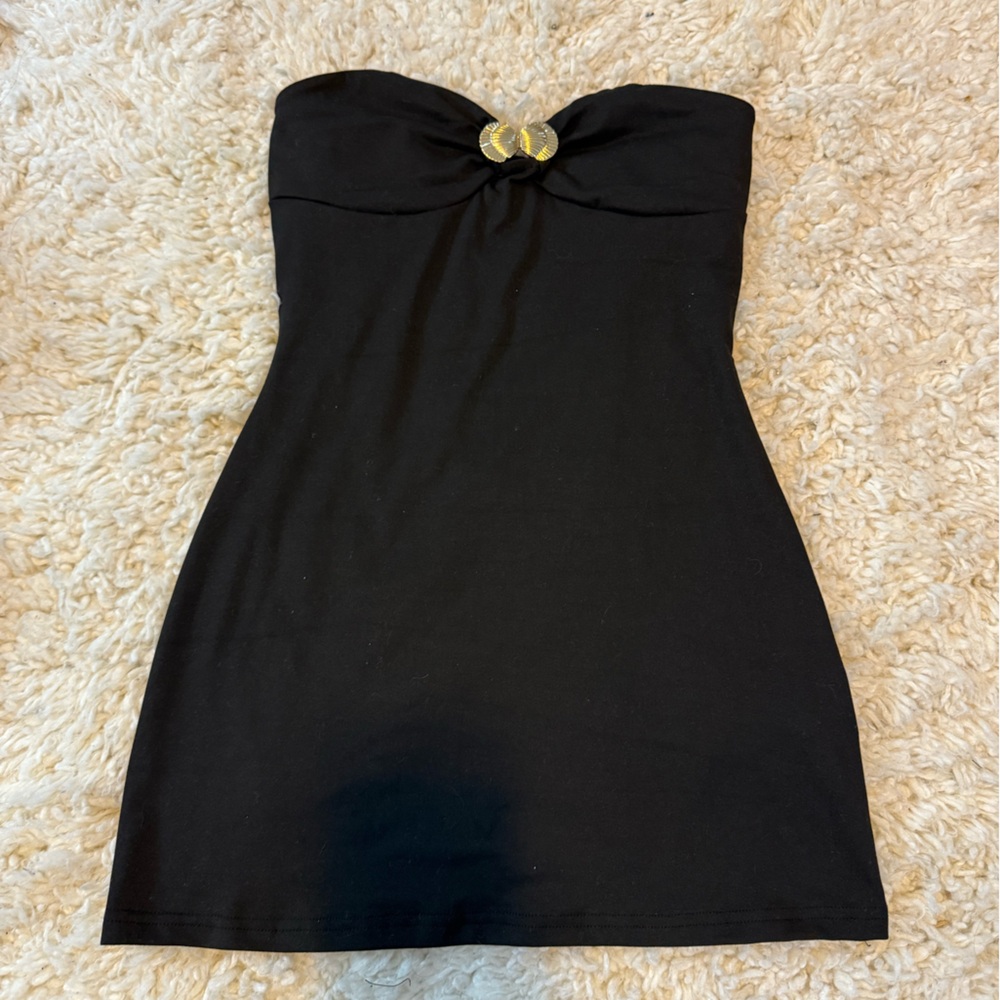 SHEIN Black and Gold Embellished Strapless Dress